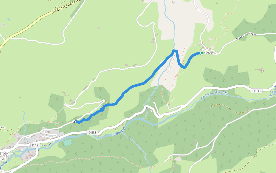 Chemin de La Vaissière à Belvezet walking route map in Saint-Chély-d'Aubrac