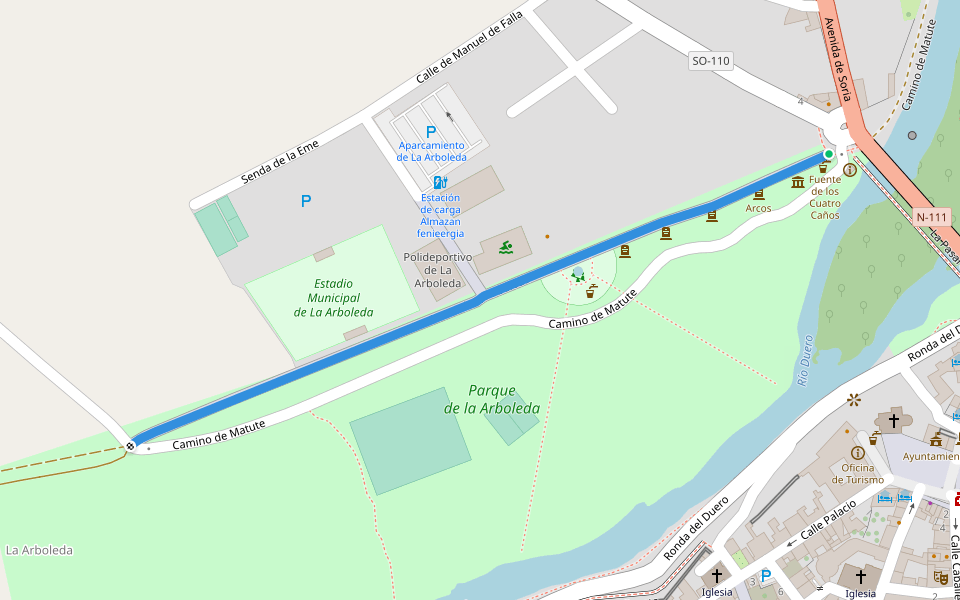 Paseo de la Arboleda walking route map in Almazán