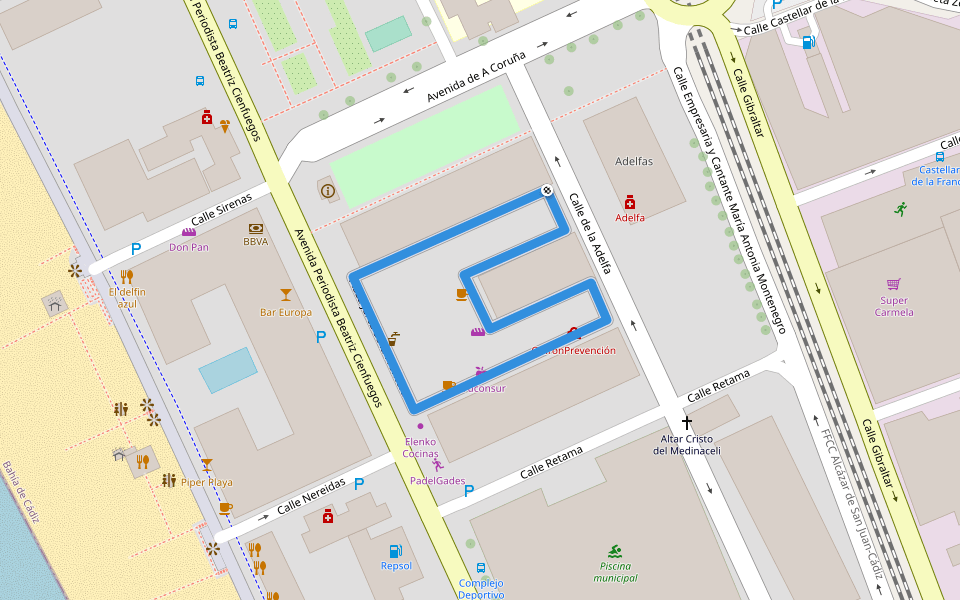 Plaza Jerez de la Frontera walking route map in Cádiz