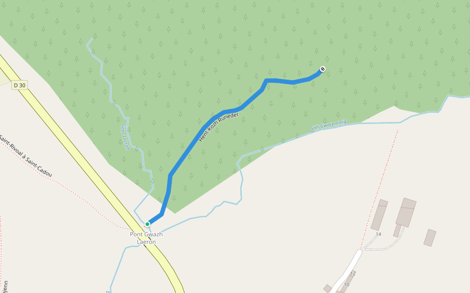 Hent-Kozh Runeder walking route map in Saint-Rivoal