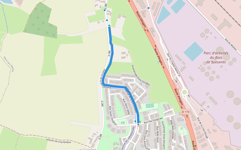 Avenue de la Bretonnière walking route map in Vern-sur-Seiche