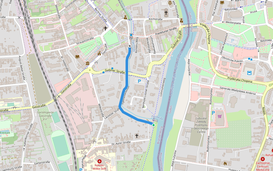 Egelneißedamm walking route map in Guben