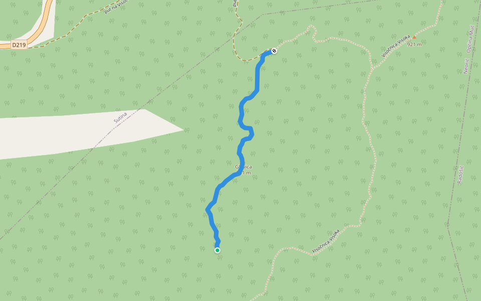 Mijića staje_Štandarac walking route map in Sutina