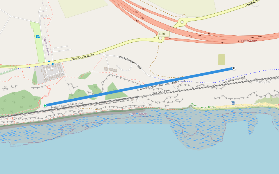 Channel Tunnel (1880 bore, Shaft No. 1) walking route map in Capel-le-Ferne