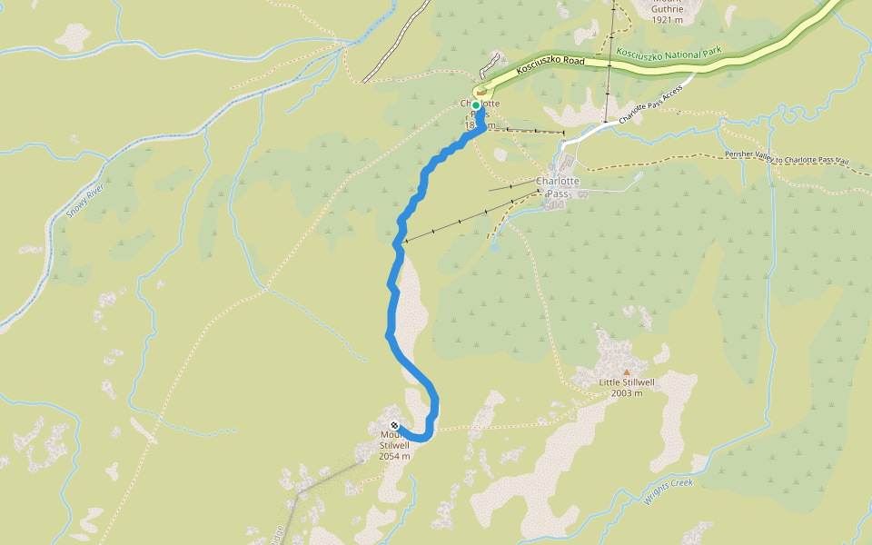 Mount Stilwell Walking Track walking route map in Charlotte Pass
