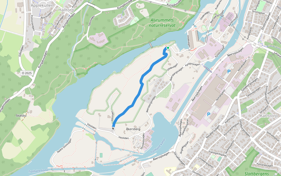 Träbrostigen walking route map in Trollhättan