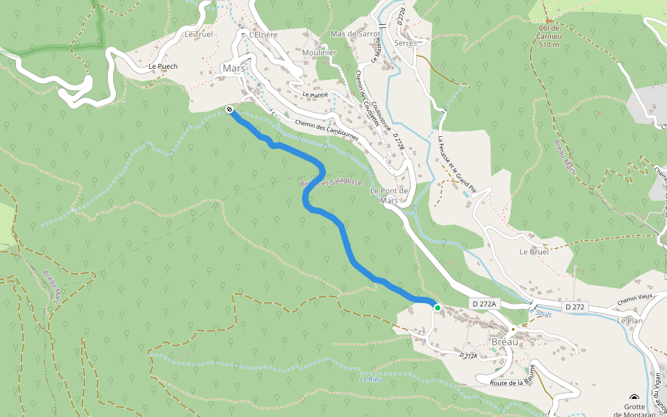 Chemin du Roujal walking route map in Bréau-Mars