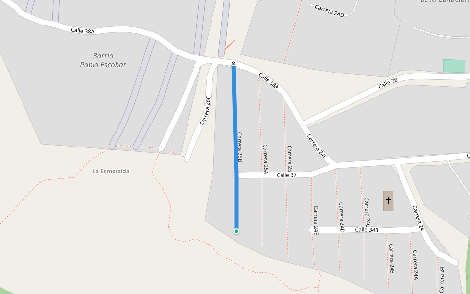 Carrera 25B walking route map in Medellín