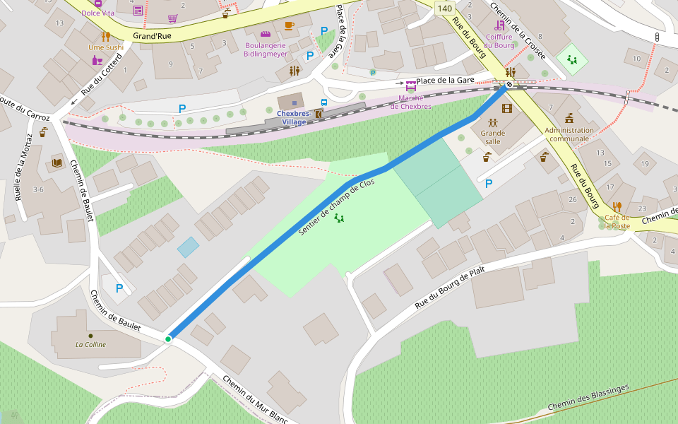 Sentier de champ de Clos walking route map in Chexbres