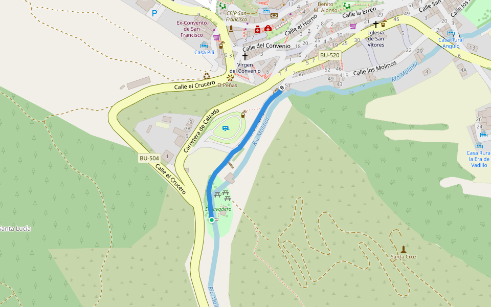 Camino del Lavadero walking route map in Frías