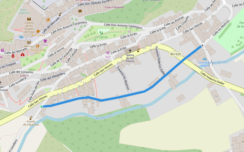 Calle de los Molinos walking route map in Frías