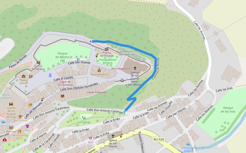 Camino de Ronda walking route map in Frías