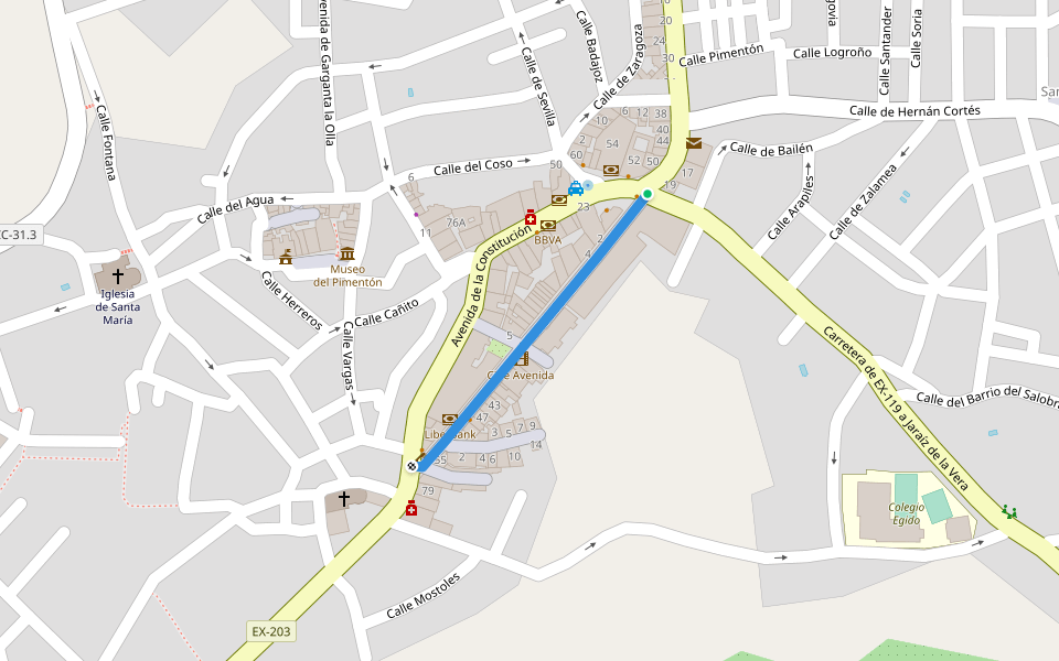 Avenida de Yuste walking route map in Jaraíz de la Vera