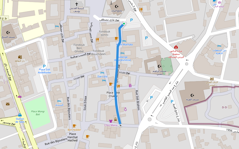 نهج المنصف باي walking route map in Houmt Souk