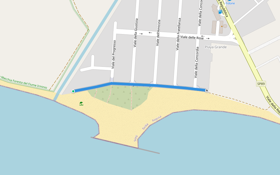 Lungomare Playa walking route map in Plaja Grande