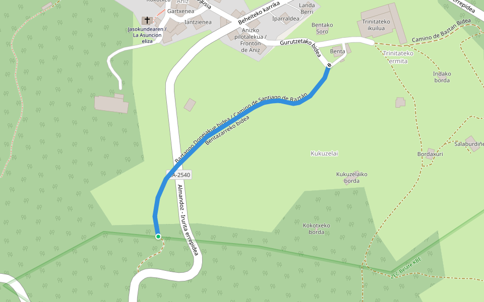 Bentazarreko bidea walking route map in Aniz