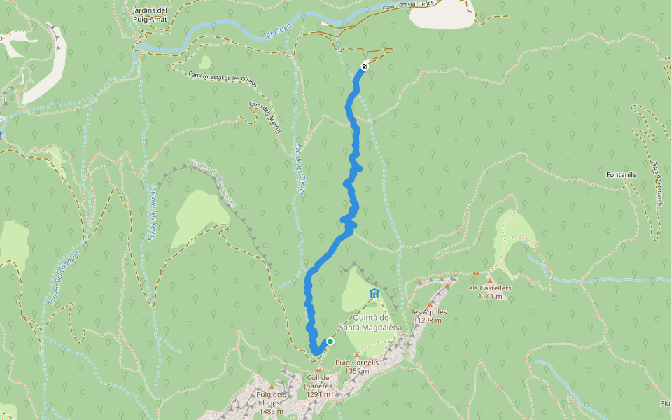Camí de les Olletes walking route map in Joanetes