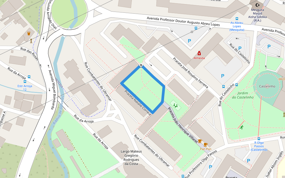 Praceta Natalie Correia walking route map in Odivelas