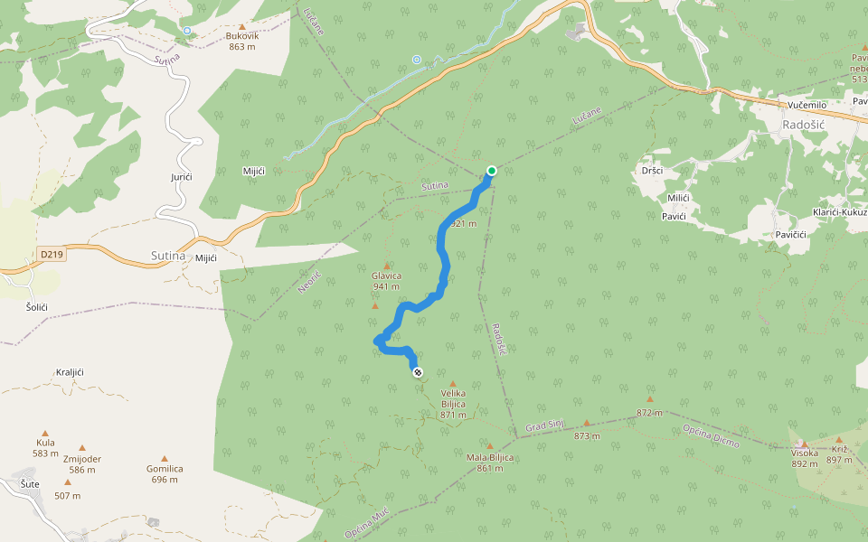 Visočnica-Visoka walking route map in Sutina