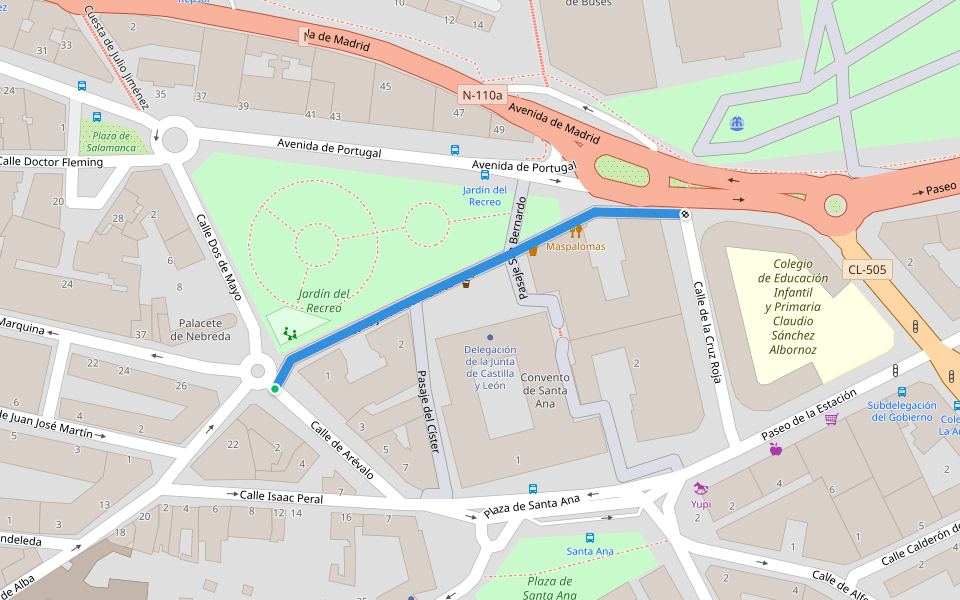 Calle Jardín del Recreo walking route map in Ávila