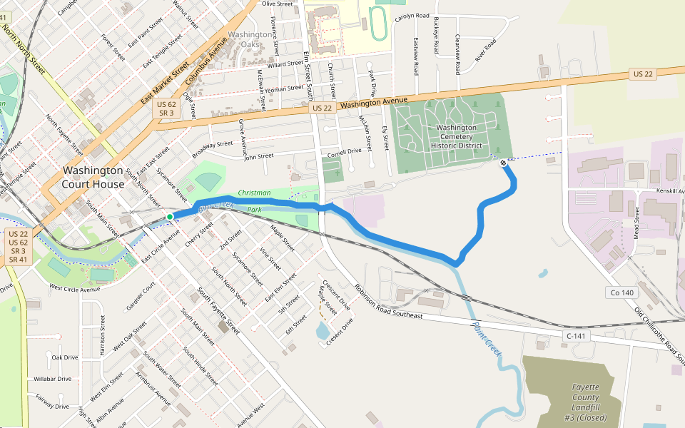 Paint Creek Recreational Trail walking route map in Washington Court House