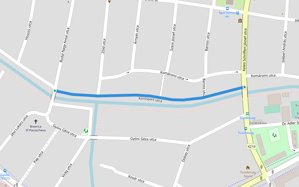 Köröspart utca walking route map in Gyula
