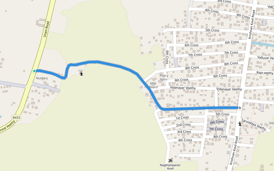 Valaiyirove Veethy walking route map in Batticaloa