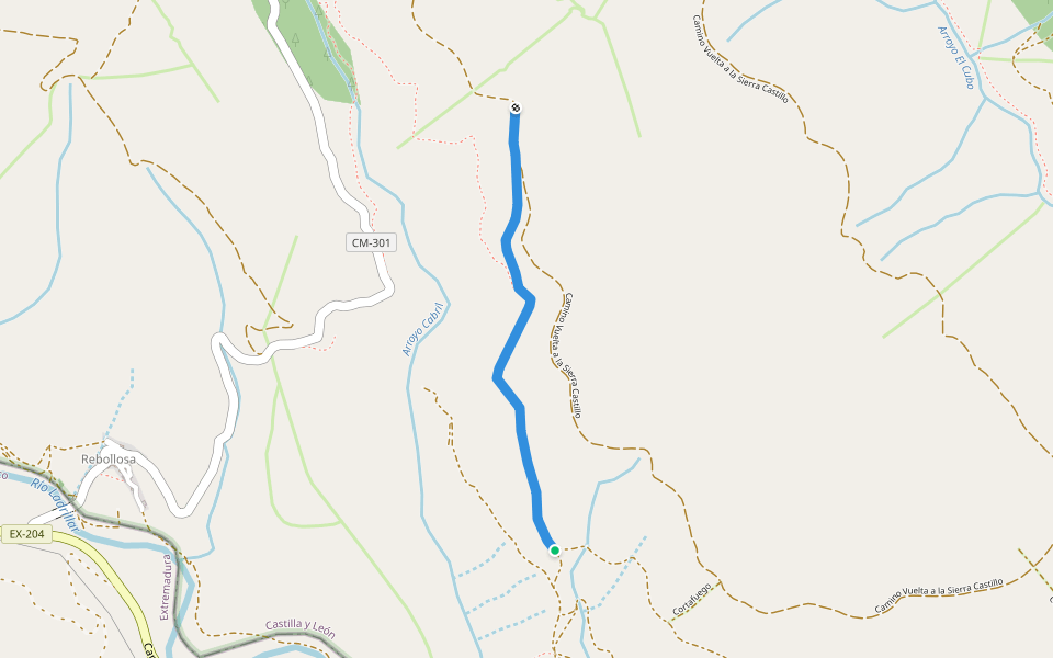 Camino de Riomalo walking route map in Herguijuela de la Sierra