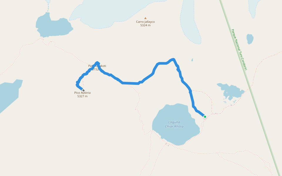 Subida Pico Austria walking route map in Campamento la Unión