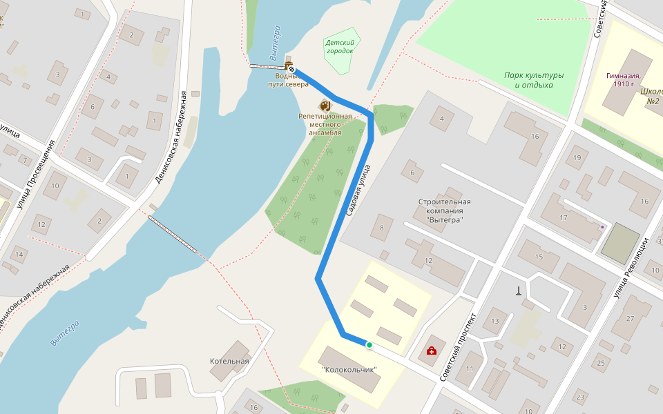 Садовая улица walking route map in Vytegra
