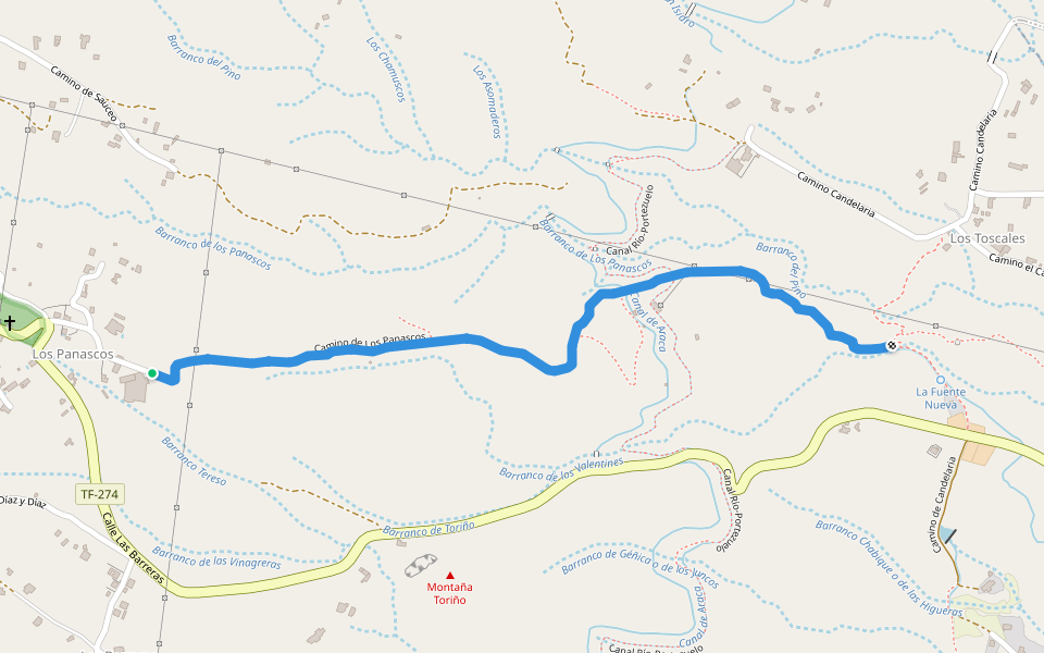 Camino de Los Panascos walking route map in Las Barreras