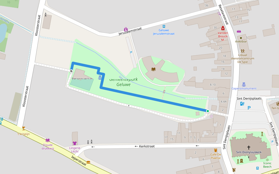 Gemeentepark Geluwe walking route map in Wervik