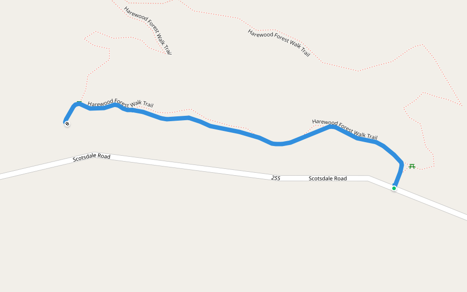 Harewood Forest Walk Trail walking route map in Scotsdale