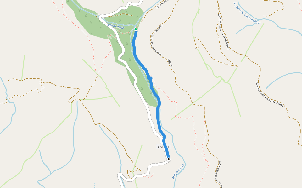 Camino de Rebollosa walking route map in Herguijuela de la Sierra