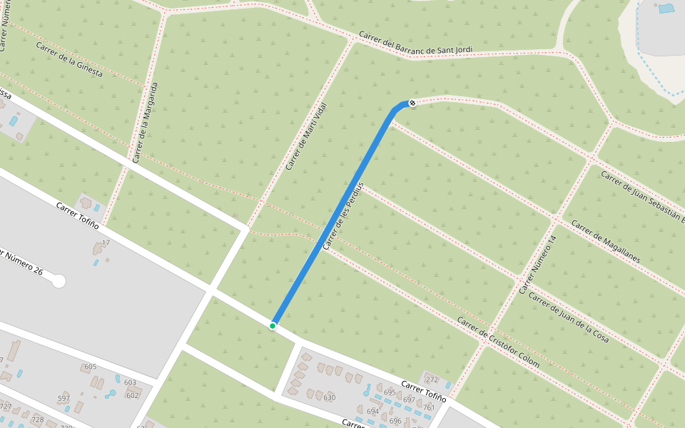 Carrer de les Perdius walking route map in Les Tres Cales