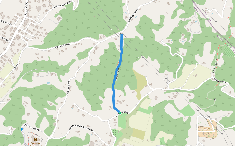 sentiero CAI S2 walking route map in Sarzana
