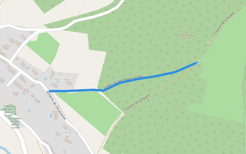 Chemin de Saint-Martin Le Vieil walking route map in Saint-Martin-le-Vieil