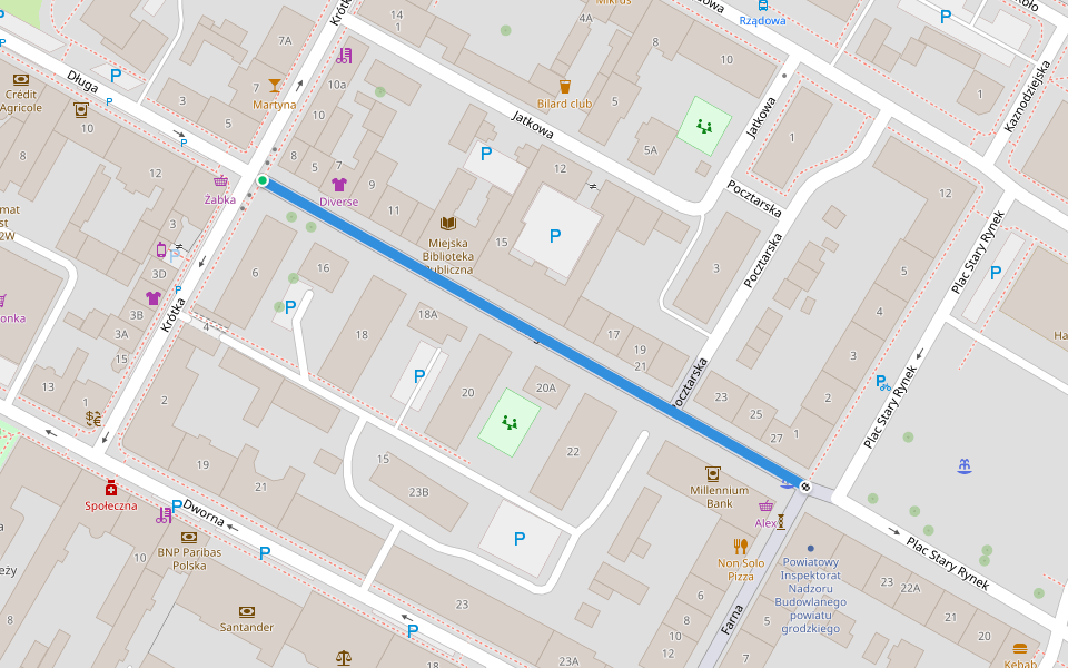 Długa walking route map in Łomża