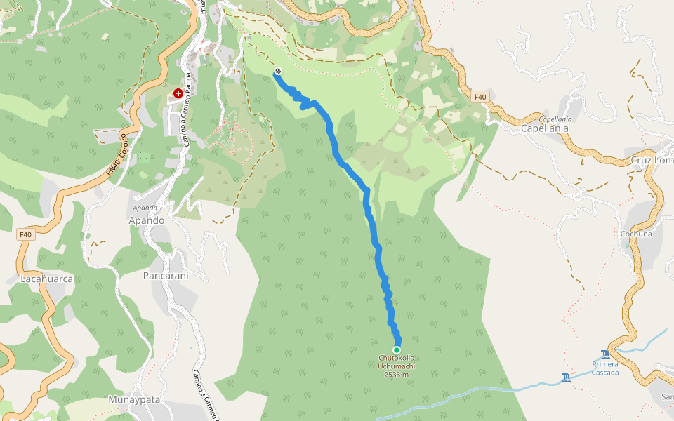 Senda a Uchumachi walking route map in Coroico