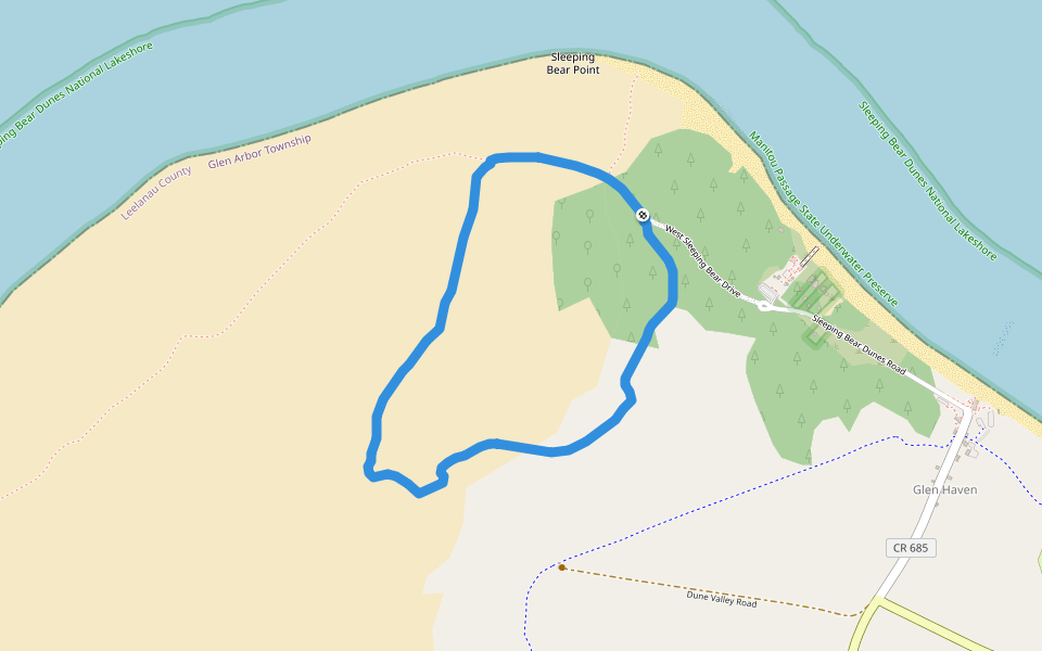 Sleeping Bear Point Trail walking route map in Glen Arbor