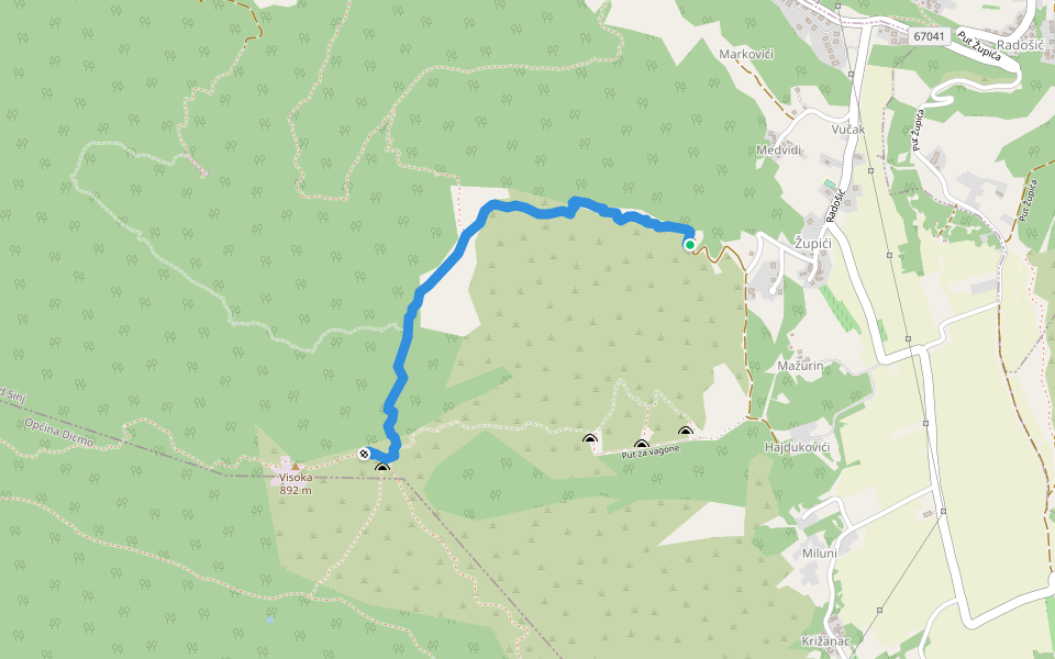 Visoka walking route map in Radošić