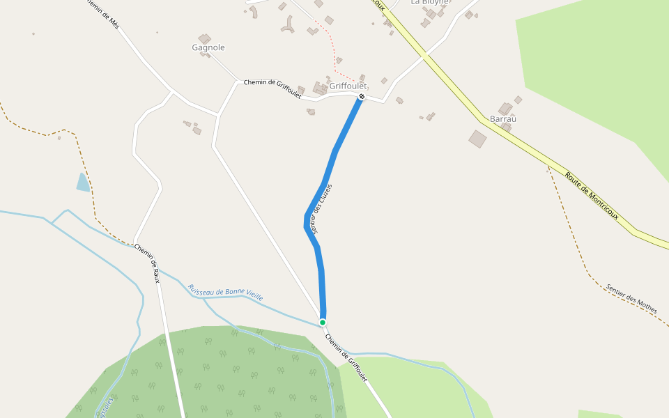 Sentier des Cluzels walking route map in Caussade