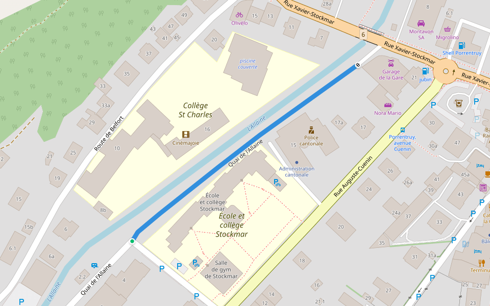 Quai de l'Allaine walking route map in Porrentruy