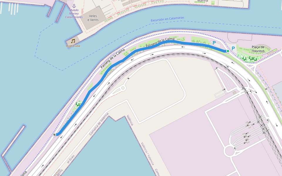 Passeig de la Calma walking route map in Valencia