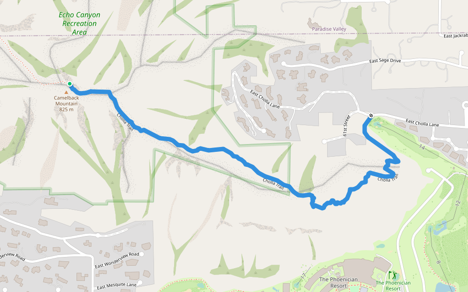 Cholla Trail walking route map in Paradise Valley