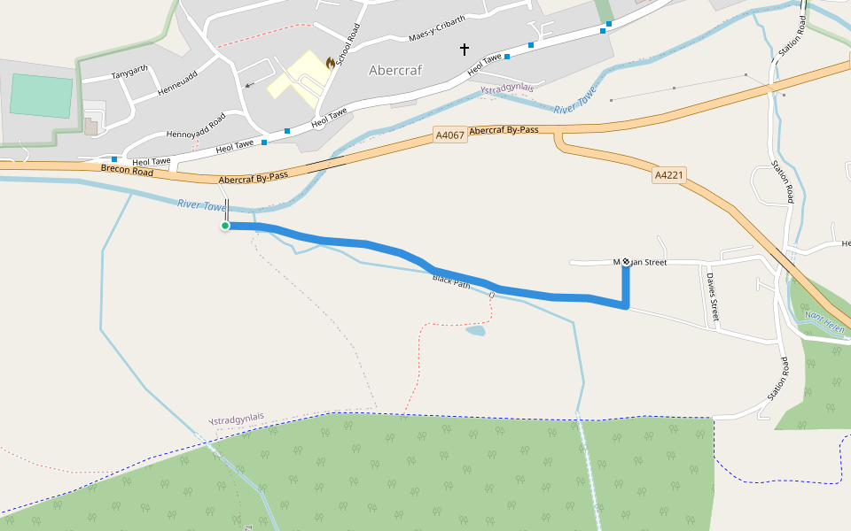 Black Path walking route map in Abercraf
