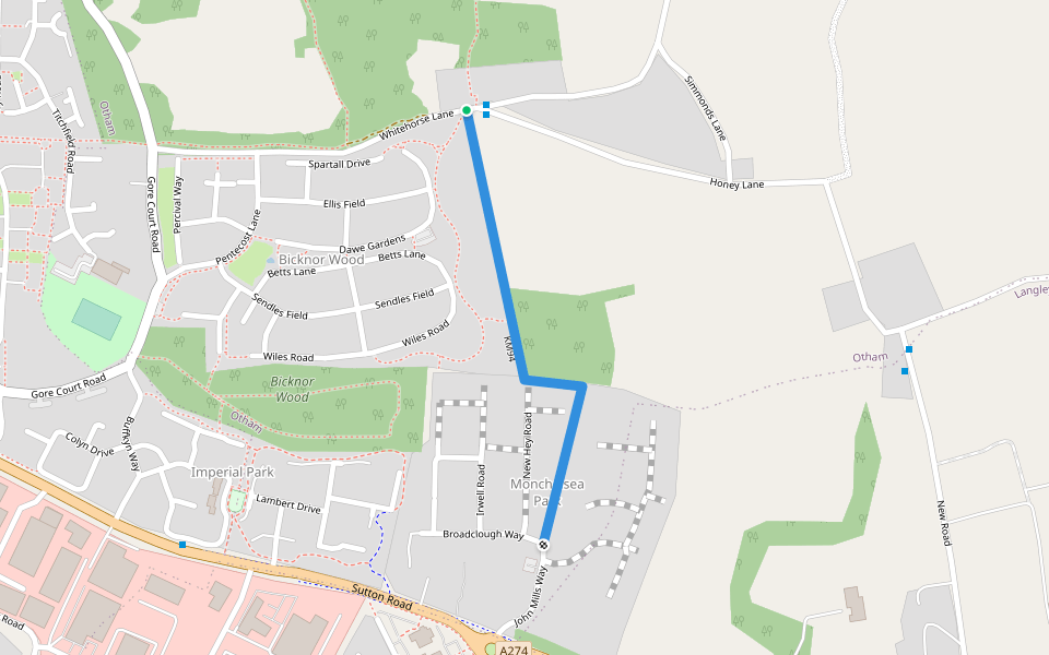KM94 walking route map in Otham