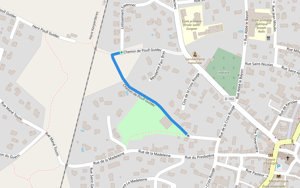 Chemin de Poull Guidec walking route map in Pluvigner