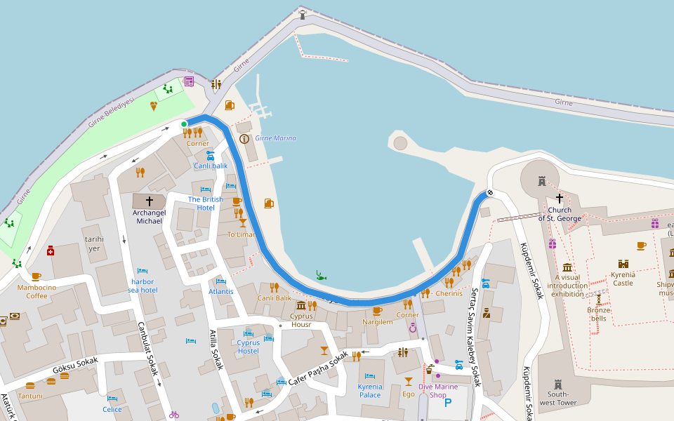 20 Temmuz Kordonboyu Caddesi walking route map in Girne