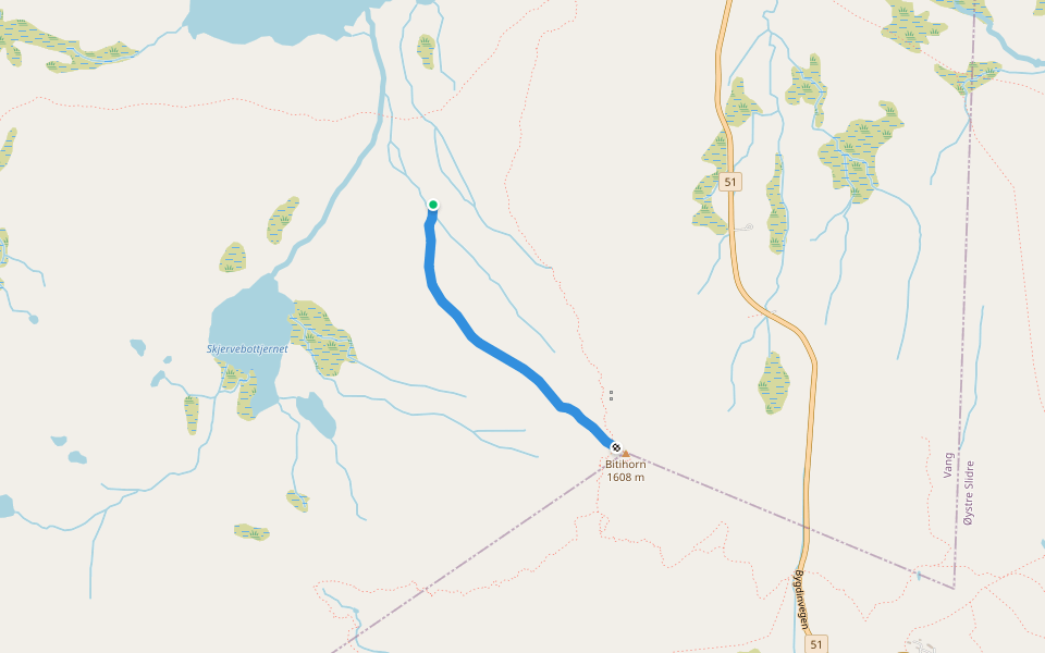 Televerkets vinterløype walking route map in Beitostølen